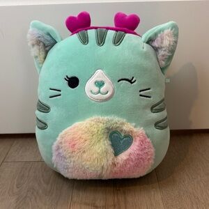Squishmallow Stuffy - Cute Mint Green Cat Plush with Pink Accents